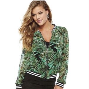 Juicy Couture Green Mesh Tropical Print Women's Bomber Jacket size Medium